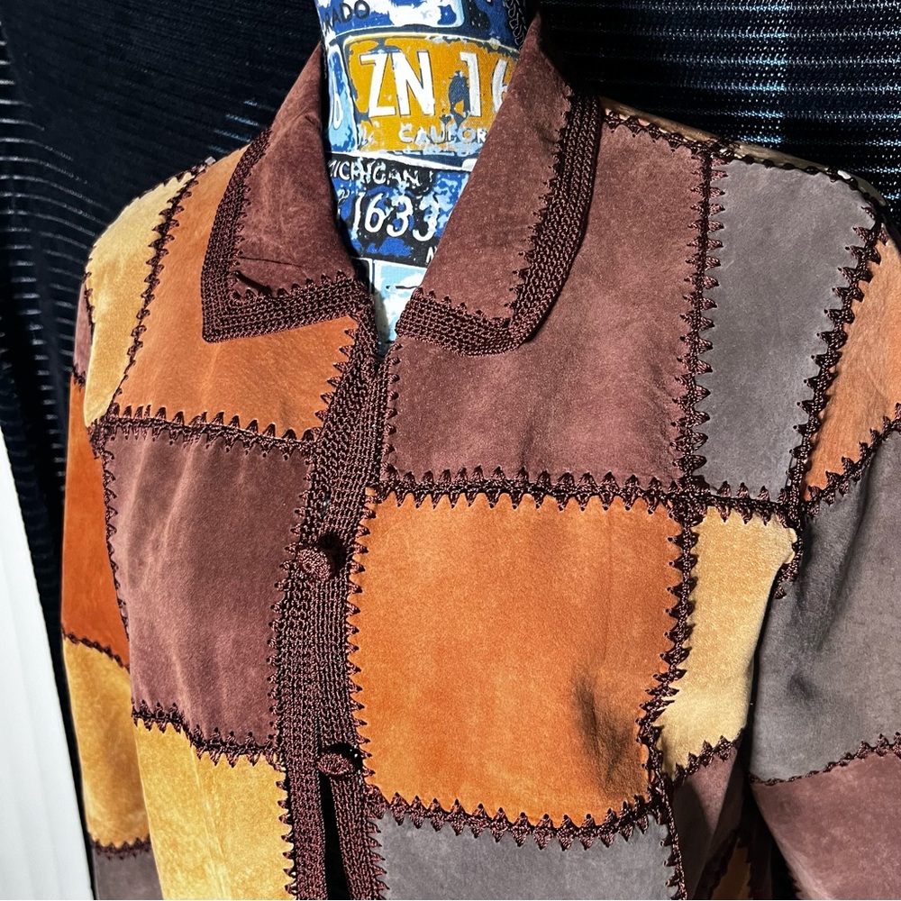 Vintage Denim&Co Suede Crochet Trim Patchwork Jacket - Medium